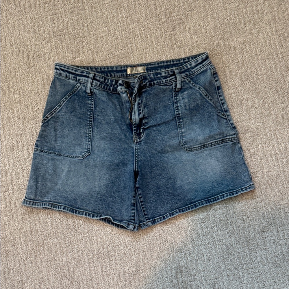 Kut from the Kloth Dark Blue Stone Wash High-Rise Denim Shorts